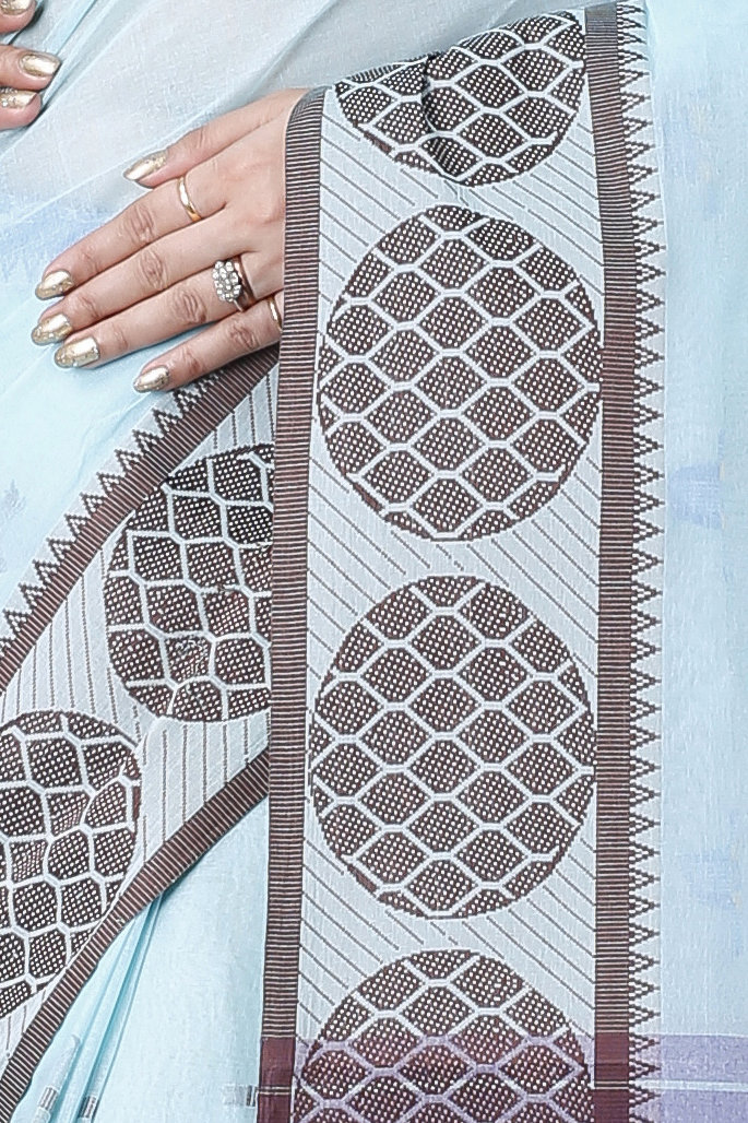 Sky Blue Pure Cotton Ananda Tant Saree (1076)